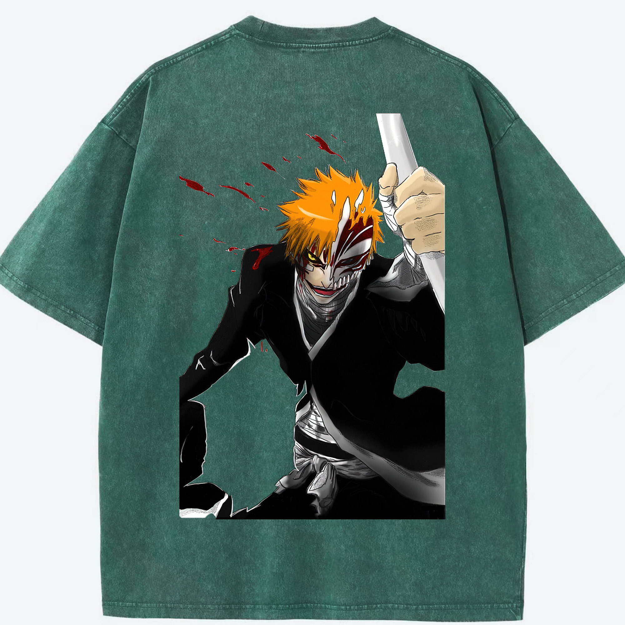 （画像用） ブリーチ 黒崎一護（くろさき いちご）BLEACH Kurosaki Ichigo 綿100% ヴィンテージ風 半袖Tシャツ（背面プリント）